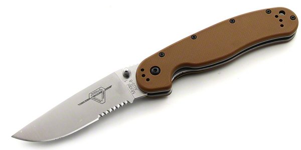Нож Ontario RAT Folder 1 - Satin, полусеррейтор, коричневый