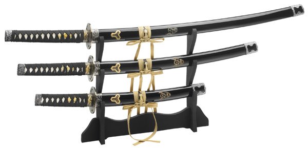 Набор из трех мечей Boker Magnum Schwerter-Set Hattori Hanzo, на деревянной подставке