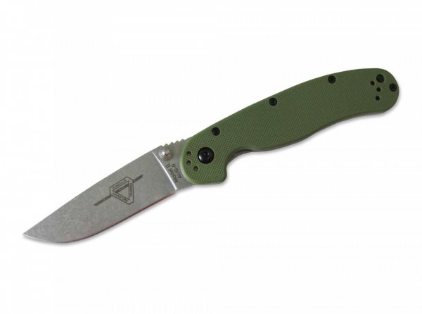 Нож Ontario RAT II Folder OD Green, Stonewash клинок