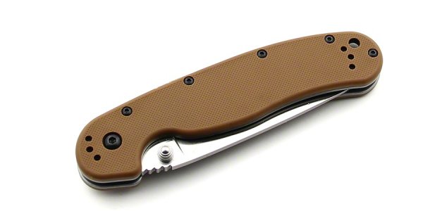 Нож Ontario RAT Folder 1 - Satin, полусеррейтор, коричневый