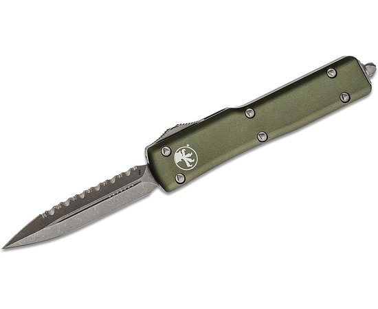 Нож Microtech UTX-70 Double Edge Apocalyptic FS, серрейтор, ц:od green